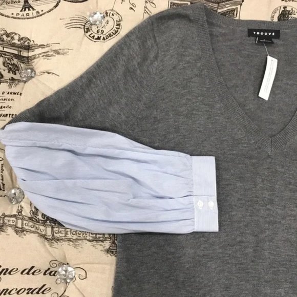 TROUVÉ Woven Sleeve Sweater - Picture 4 of 6